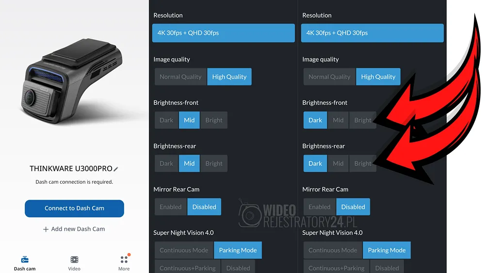 ustawienie jakości nagrań wideo w kamerze samochodowej thinkware u3000 pro